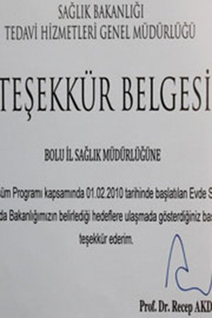 Evde bakım projesi bakandan teşekkür aldı