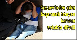 Eşini sokak ortasında dövdü