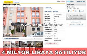 4 MİLYON LİRAYA SATIŞA ÇIKARILDI
