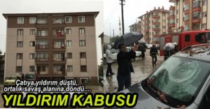 APARTMANIN ÇATISINA YILDIRIM DÜŞTÜ