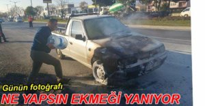 SEYİR HALİNDEKİ KAMYONET YANDI