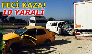 TİCARİ TAKSİ İLE SERVİS MİNİBÜSÜ ÇARPIŞTI; 10 YARALI