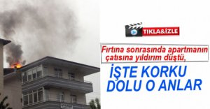 APARTMANIN ÇATISINA YILDIRIM DÜŞTÜ