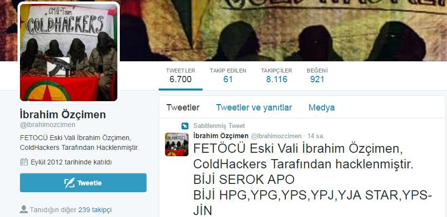 ESKİ VALİ'NİN TWİTTER HESABI HACKLENDİ