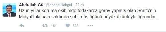 GÜL'DEN DUYGU YÜKLÜ TAZİYE MESAJI
