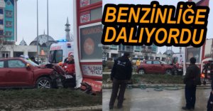 BENZİNLİĞİN TABELASINA ÇARPARAK DURABİLDİ