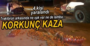 MİNİBÜS PATATES YÜKLÜ TRAKTÖRE ARKADAN ÇARPTI