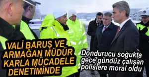 VALİ VE EMNİYET MÜDÜRÜ KARLA MÜCADELE BÖLGESİNDE