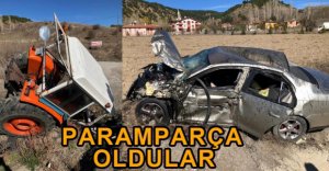 OTOMOBİL VE TRAKTÖR ÇARPIŞTI, 3  YARALI