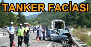 OTOMOBİLLE TANKER ÇARPIŞTI, 1 KİŞİ ÖLDÜ