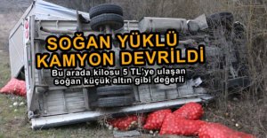 SOĞAN YÜKLÜ KAMYON DEVRİLDİ