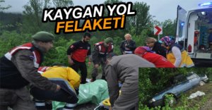 YOLDAN ÇIKIP ŞARAMPOLE DEVRİLDİ