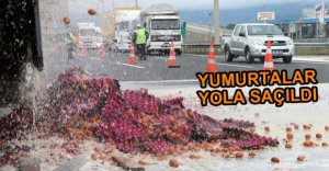 YUMURTA YÜKLÜ TIRIN DORSESİ YANDI