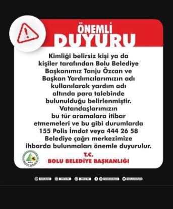 BOLU BELEDİYESİ VATANDAŞLARI UYARDI