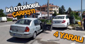 İKİ OTOMOBİL ÇARPIŞTI 4 YARALI