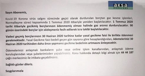 AKSA ABONELERİNE FATURALARINI GÖNDERDİ