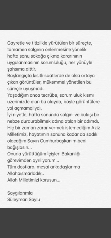 BAKAN SOYLU İSTİFA ETTİ!