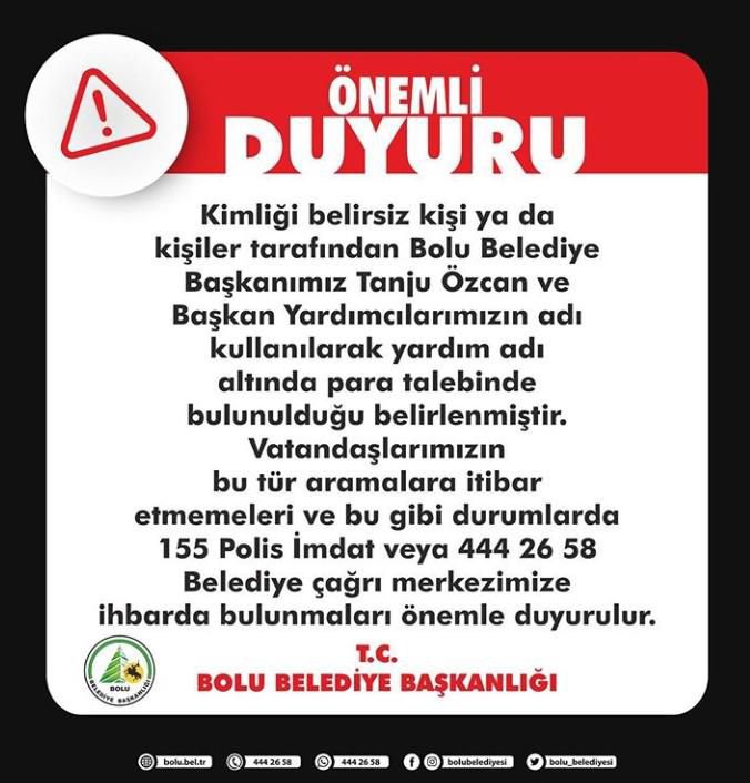 BOLU BELEDİYESİ VATANDAŞLARI UYARDI