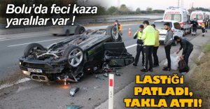 LASTİĞİ PATLAYAN OTOMOBİL TAKLA ATTI