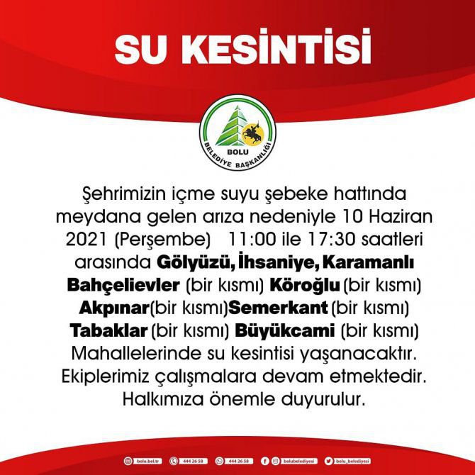 8 MAHALLEDE SU KESİNTİSİ YAŞANACAK