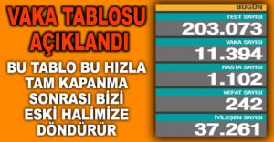 GÜNLÜK KORONAVİRÜS TABLOSU AÇIKLANDI