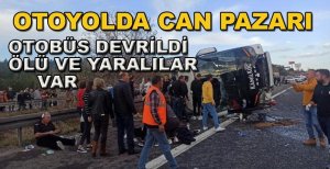 OTOYOLDA OTOBÜS DEVRİLDİ ÇOK SAYIDA YARALI VAR
