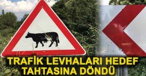 TRAFİK LEVHALARI HEDEF TAHTASINA DÖNDÜ