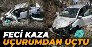 OTOMOBİL UÇURUMDAN UÇTU...