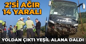 BOLU'DA YOLCU OTOBÜSÜ YOLDAN ÇIKARAK ARAZİYE DALDI...