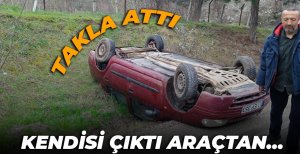 BOLU'DA YOLDAN ÇIKTI, TAKLA ATTI...