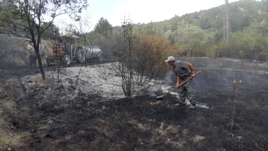 ORMAN YANGININDA KÖYLÜLERİN ERKEN MÜDAHALESİ...