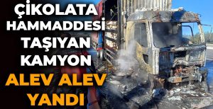 ÇİKOLATA HAMMADDESİ TAŞIYAN KAMYON ALEV ALEV YANDI