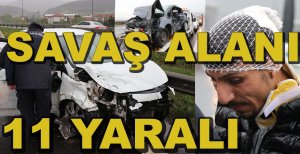 İKİ OTOMOBİL ÇARPIŞTI, 11 YARALI....
