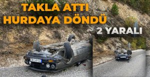 KONTROLDEN ÇIKAN OTOMOBİL TAKLA ATTI: 2 YARALI