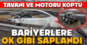 BARİYERLERE OK GİBİ SAPLANDI... TAVANI VE MOTORU KOPTU