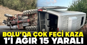 BOLU'DA FECİ KAZA... TRAKTÖR İLE MİNİBÜS ÇARPIŞTI... 15 YARALI...