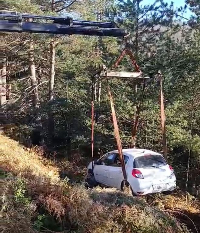 OTOMOBİL AĞAÇLIK ALANA UÇTU: 2 YARALI