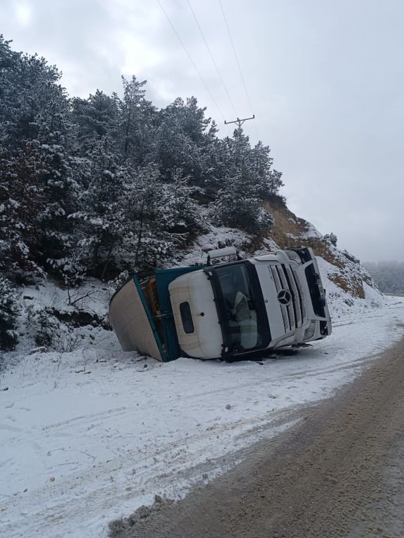TAVUK YÜKLÜ KAMYON DEVRİLDİ: 1 YARALI