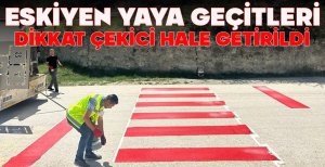 ESKİYEN YAYA GEÇİTLERİ DİKKAT ÇEKİCİ HALE GETİRİLDİ
