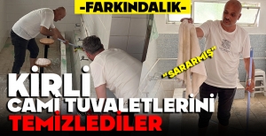 KİRLİ CAMİ TUVALETLERİNİ TEMİZLEDİLER..."İLLA GÖREVLİ OLMASI GEREKMİYOR"