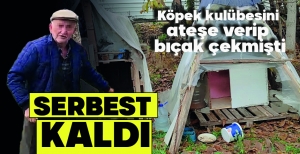 KÖPEK KULÜBESİNİ ATEŞE VERİP BIÇAK ÇEKMİŞTİ: İFADESİNİN ARDINDAN SERBEST  KALDI