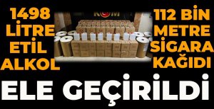 LİTRELERCE ETİL ALKOL, METRELERCE SİGARA KAĞIDI ELE GEÇİRİLDİ