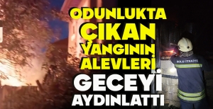 ODUNLUKTA ÇIKAN YANGININ ALEVLERİ GECEYİ AYDINLATTI