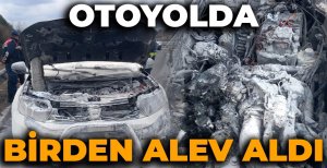OTOYOLDA BİRDEN ALEV ALDI