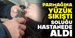 PARMAĞINA YÜZÜK SIKIŞTI, SOLUĞU HASTANEDE ALDI