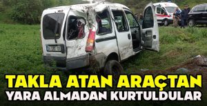 TAKLA  ATAN ARAÇTAN YARA ALMADAN KURTULDULAR