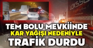 TEM BOLU MEVKİİNDE KAR YAĞIŞI NEDENİYLE TRAFİK DURDU