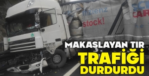 TEM'DE MAKASLAYAN TIR TRAFİĞİ DURDURDU