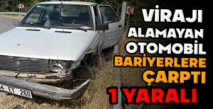 VİRAJI  ALAMAYAN  OTOMOBİL BARİYERLERE ÇARPTI: 1 YARALI