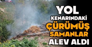 YOL  KENARINDAKİ ÇÜRÜMÜŞ  SAMANLAR ALEV ALDI